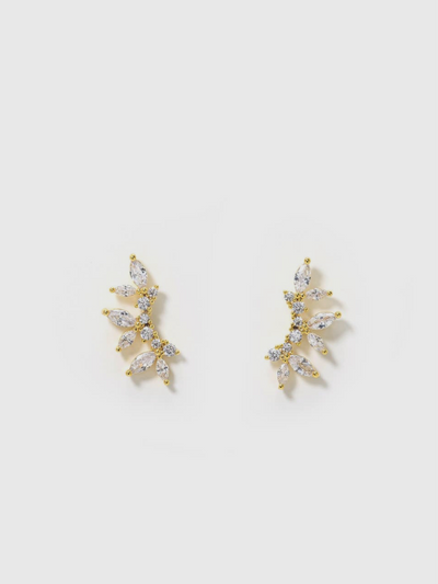 Holly Climber Earrings in gold featuring cubic zirconia crystals in a cheerful silhouette, set on sterling silver posts with gold-plated brass.